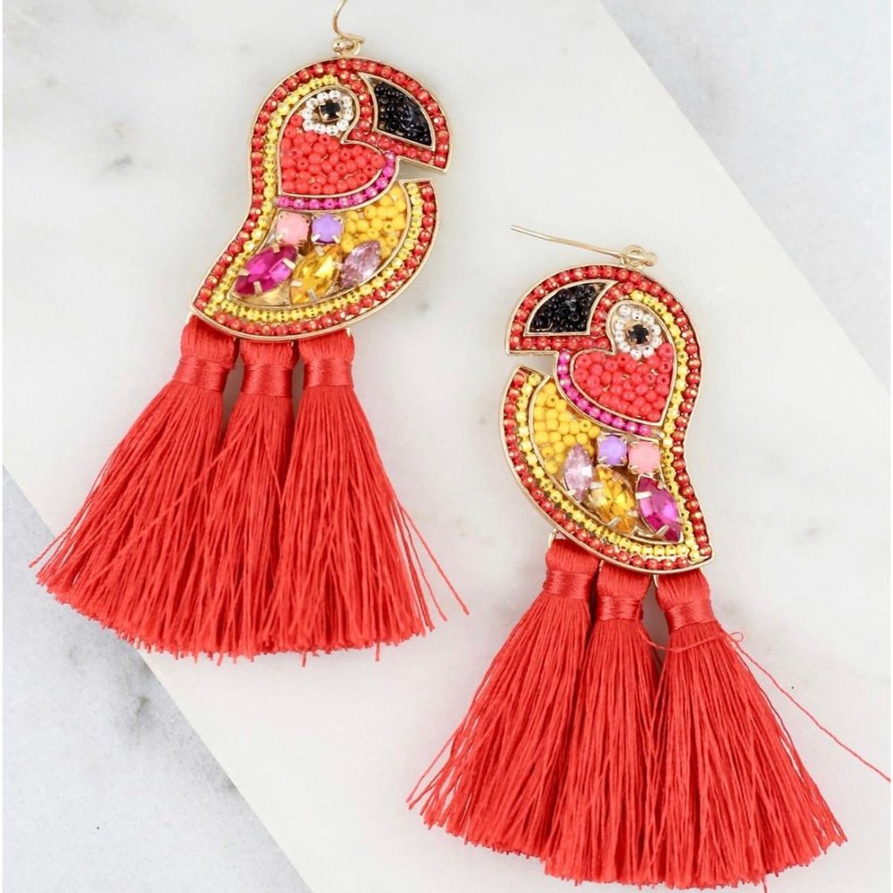 Caters Embellished Toucan Fringe Earrings